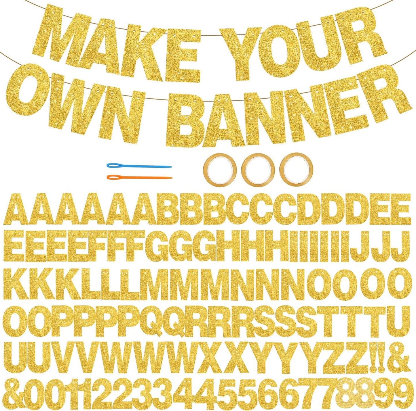 BEISHIDA 116 PCS A-Z DIY Letter Banner Kit Make Your Own Banner Including 111 Letters and Numbers 3 Rope and 2 Threading Device,Customized for Birthday Graduation Wedding Decor Black