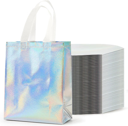 PACKINNO 15 Pcs Iridescent Gift Bags with Handles, 8x4x10 Inch Holographic Reusable Gift Bags Medium Size, Ideal for Birthday, Christmas, Party Favors, Wedding, Holidays, Valentines