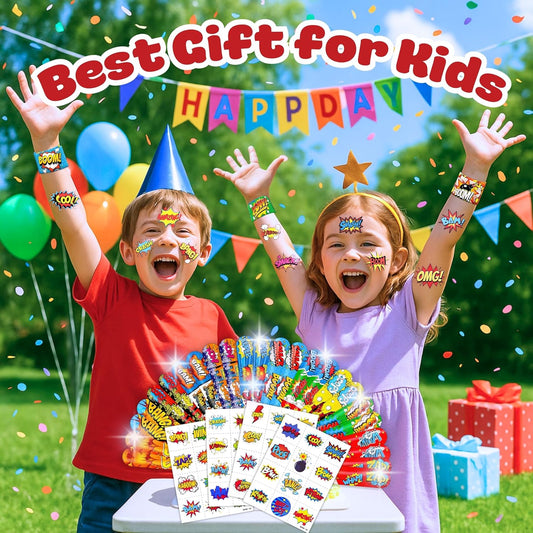 Cherisnowy 72PCS Hero Party Set - 48PCS Temporary Tattoos & 24PCS Slap Bracelets - Themed Pow Birthday Supplies, Baby Shower Gifts, Classroom Rewards & Party Decor for Kids