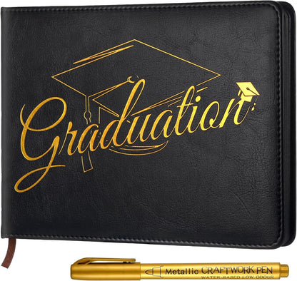 Frienda 2026 Graduation Guest Book Leather Guest Sign in Book with Pen Graduation Party Favors Congratulation Graduates Signature Books(Class of 2026,Black, Gold)