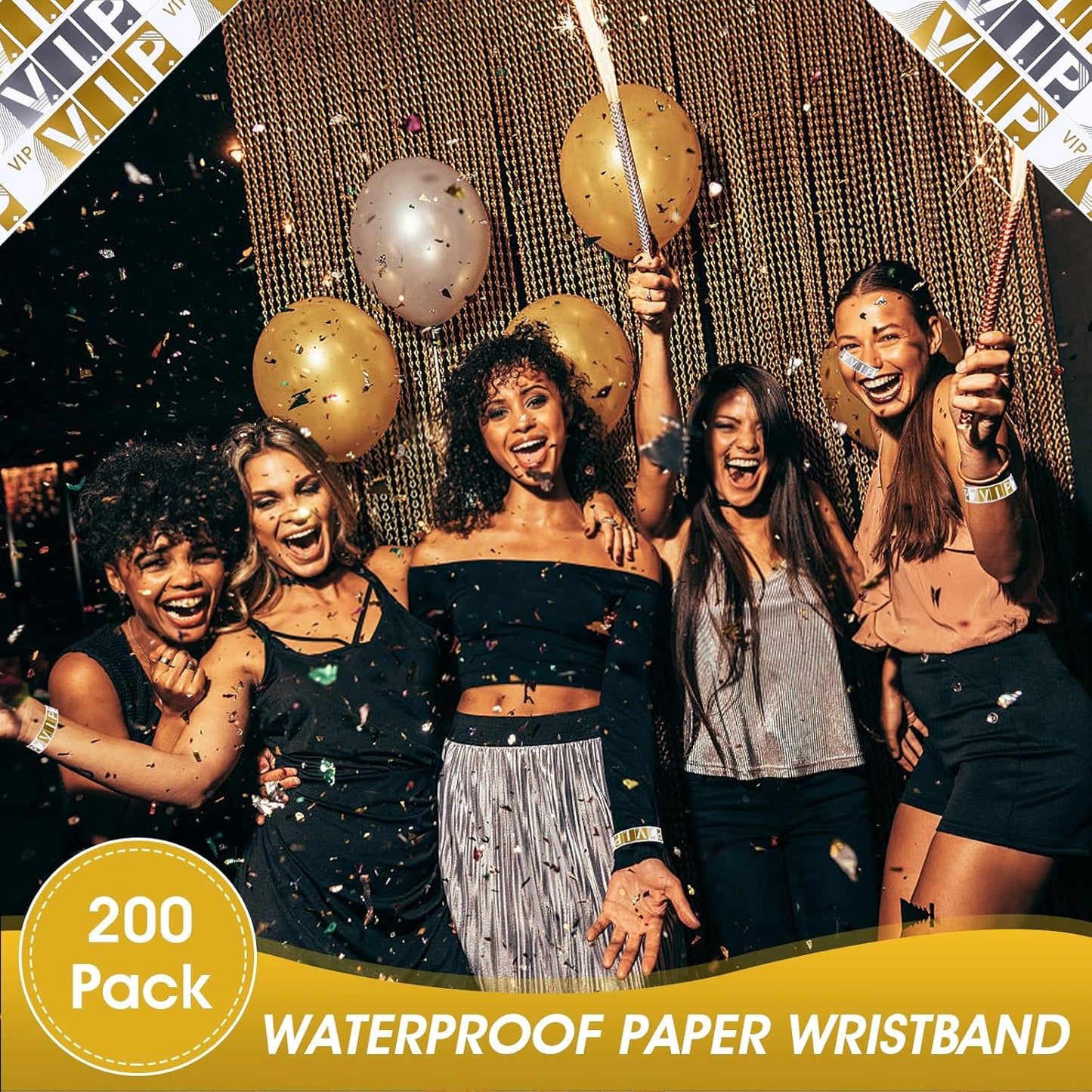 Sibba 200 Count Wrist Bands Wristband Badges Waterproof Paper Bracelets Coloreds Admission Festivals Party Events Arm Hand Labels Indexes Stamps Strap Office School Supplies(Golden/Silver)