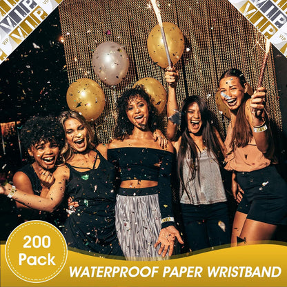 Sibba 200 Count Wrist Bands Wristband Badges Waterproof Paper Bracelets Coloreds Admission Festivals Party Events Arm Hand Labels Indexes Stamps Strap Office School Supplies(Golden/Silver)