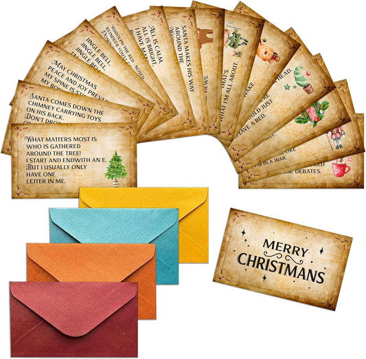 Thanksgiving Scavenger Hunt Cards, Thanksgiving Party Games, Fall Indoor Outdoor Activities, Treasure Hunt Riddle Clue Game Card for Adults Family Large Group, 14 Cards with Envelopes- B01