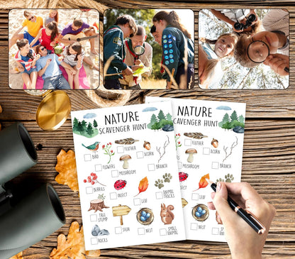25 Pcs Nature Scavenger Hunt Cards, Outdoor Scavenger Hunts, Camping Scavenger Hunt Game Set, Outdoor Travel Seek Activity, Holiday Party Games for Family Friend, A02