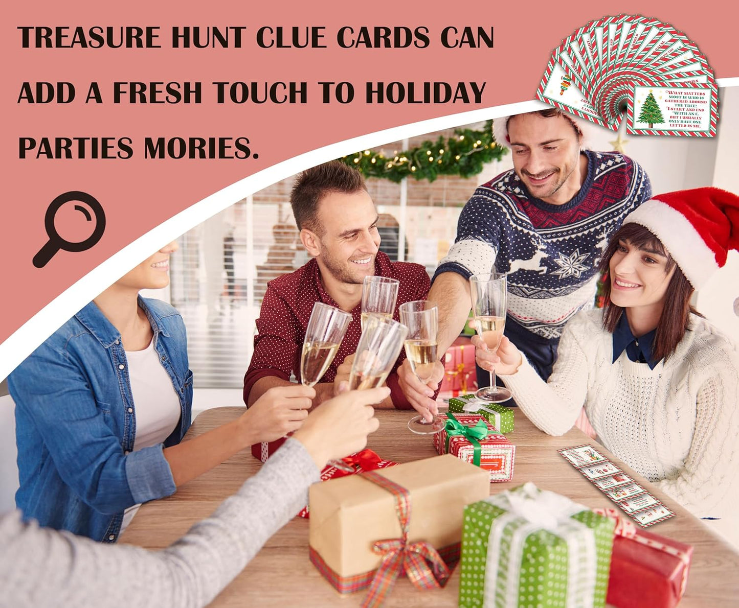 Christmas Treasure Hunt Clue Game, Christmas Games Santa Scavenger Hunt Cards, Indoor Outdoor Holiday Party Supplies, 15 Cards with Colorful Envelopes, 04