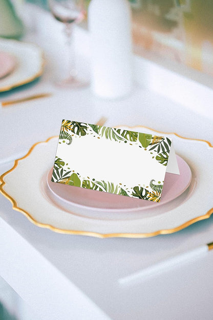 Jungle Tropical Theme Party Pack - 25 Editable Name Place Cards with Easy Folding (B15)
