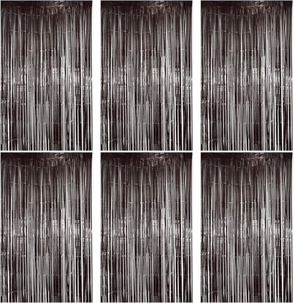 Hampton Distribution 6 Pack Silver Foil Fringe Curtains, Silver Tinsel Backdrop Party Curtains, Party Supplies for Birthday, Holidays, Parties & More