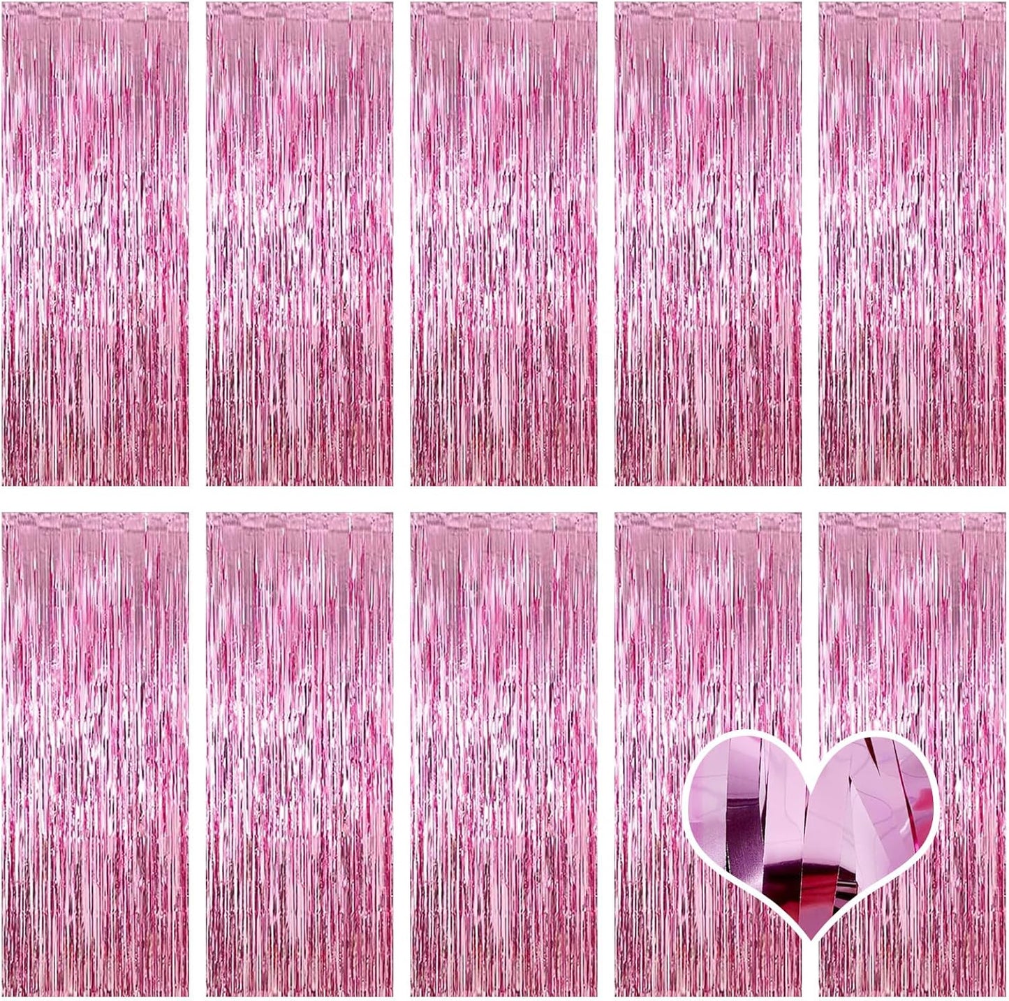 10 Pack Silver Backdrop Curtain 3.2ft x 8.2ft Metallic Tinsel Foil Fringe Curtains Photo Booth Background for Birthday Party Decoration Baby Shower Engagement Wedding Christmas Decoration (Silver)