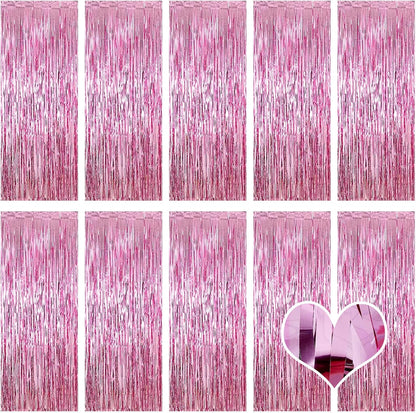 10 Pack Silver Backdrop Curtain 3.2ft x 8.2ft Metallic Tinsel Foil Fringe Curtains Photo Booth Background for Birthday Party Decoration Baby Shower Engagement Wedding Christmas Decoration (Silver)
