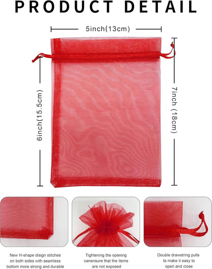 Jexila 120PCS Sheer Organza Bags 5X7 inches Mesh Drawstring Gift Bags Small for Jewelry Wedding Party Baby Shower Favor Bags (Rainbow )
