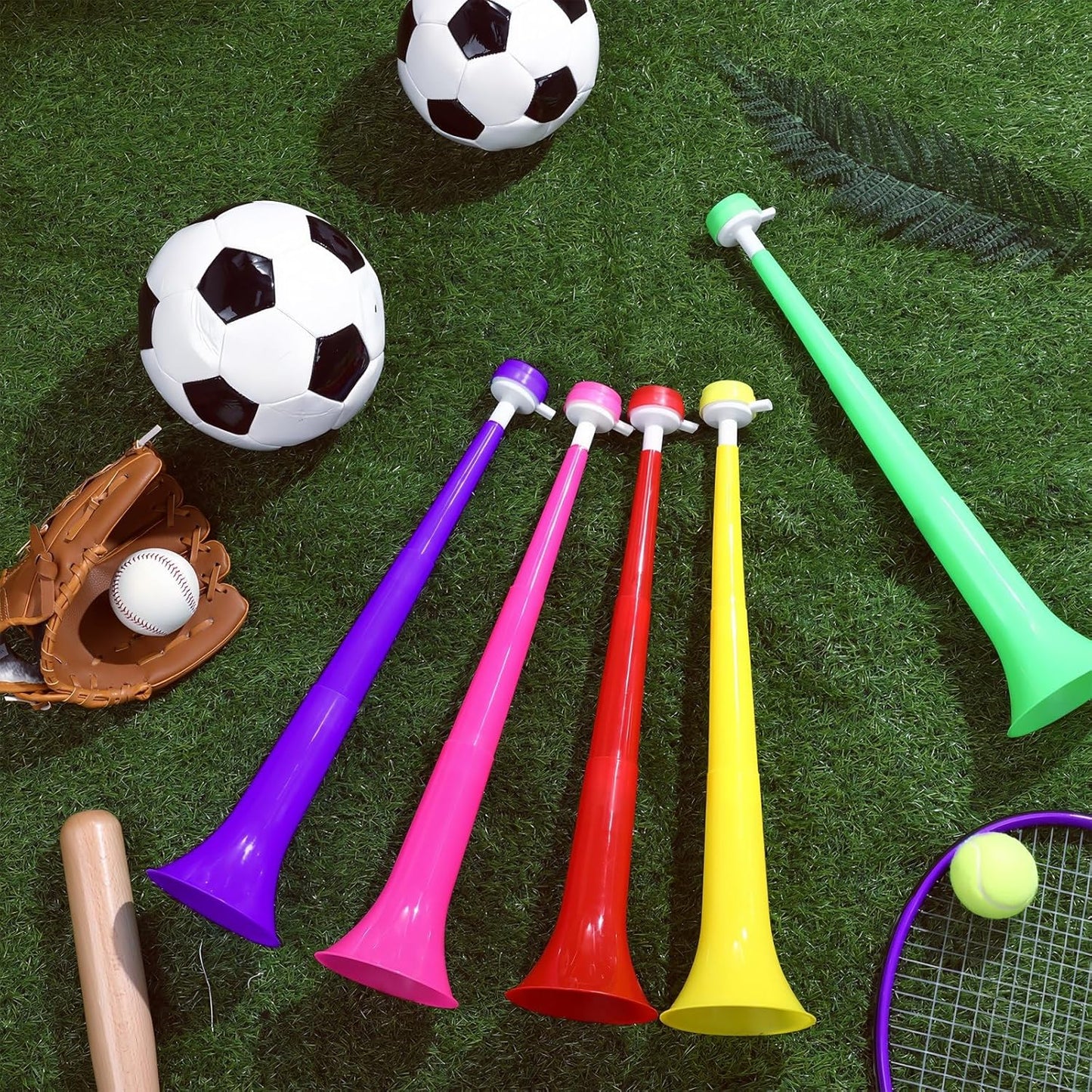 4 Pcs Collapsible Stadium Horn for Adult, 21 Inch Vuvuzela Plastic Trumpet, for Sporting Events Football Carnival Party, White