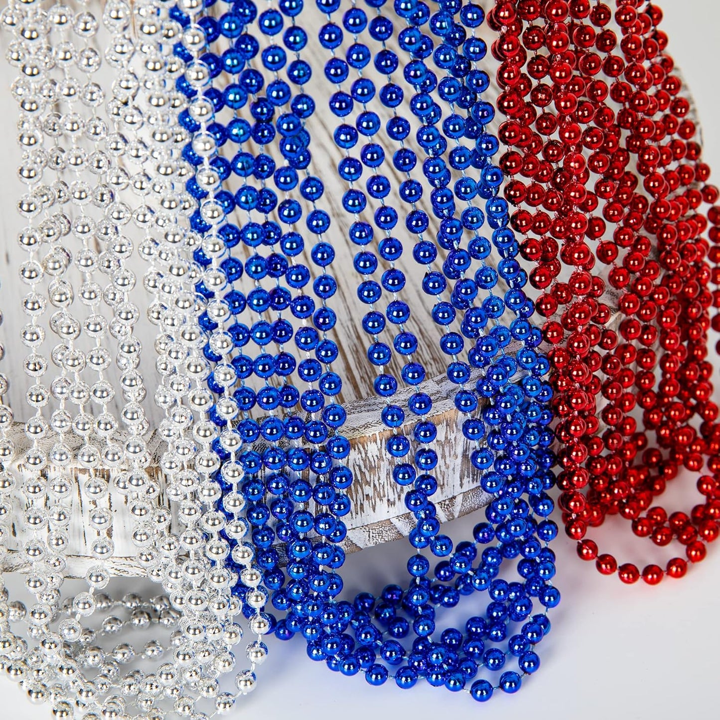 EOBOH 144PCS Mardi Gras Beads, Metallic 12 Kinds Bead Necklace Party Supplies, 33" Mardi Gras Necklace Costume Stuff, Festival Parade Throw Accessories for Wedding Birthday Celebrations Decorations