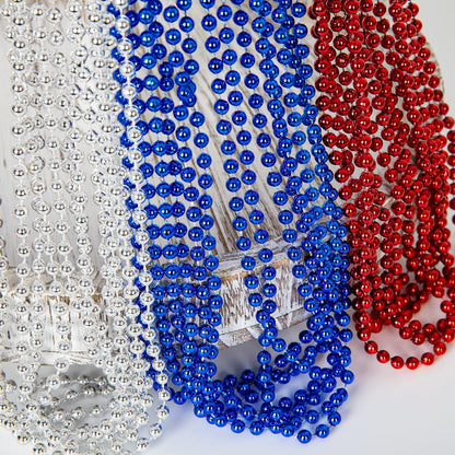 EOBOH 144PCS Mardi Gras Beads, Metallic 12 Kinds Bead Necklace Party Supplies, 33" Mardi Gras Necklace Costume Stuff, Festival Parade Throw Accessories for Wedding Birthday Celebrations Decorations