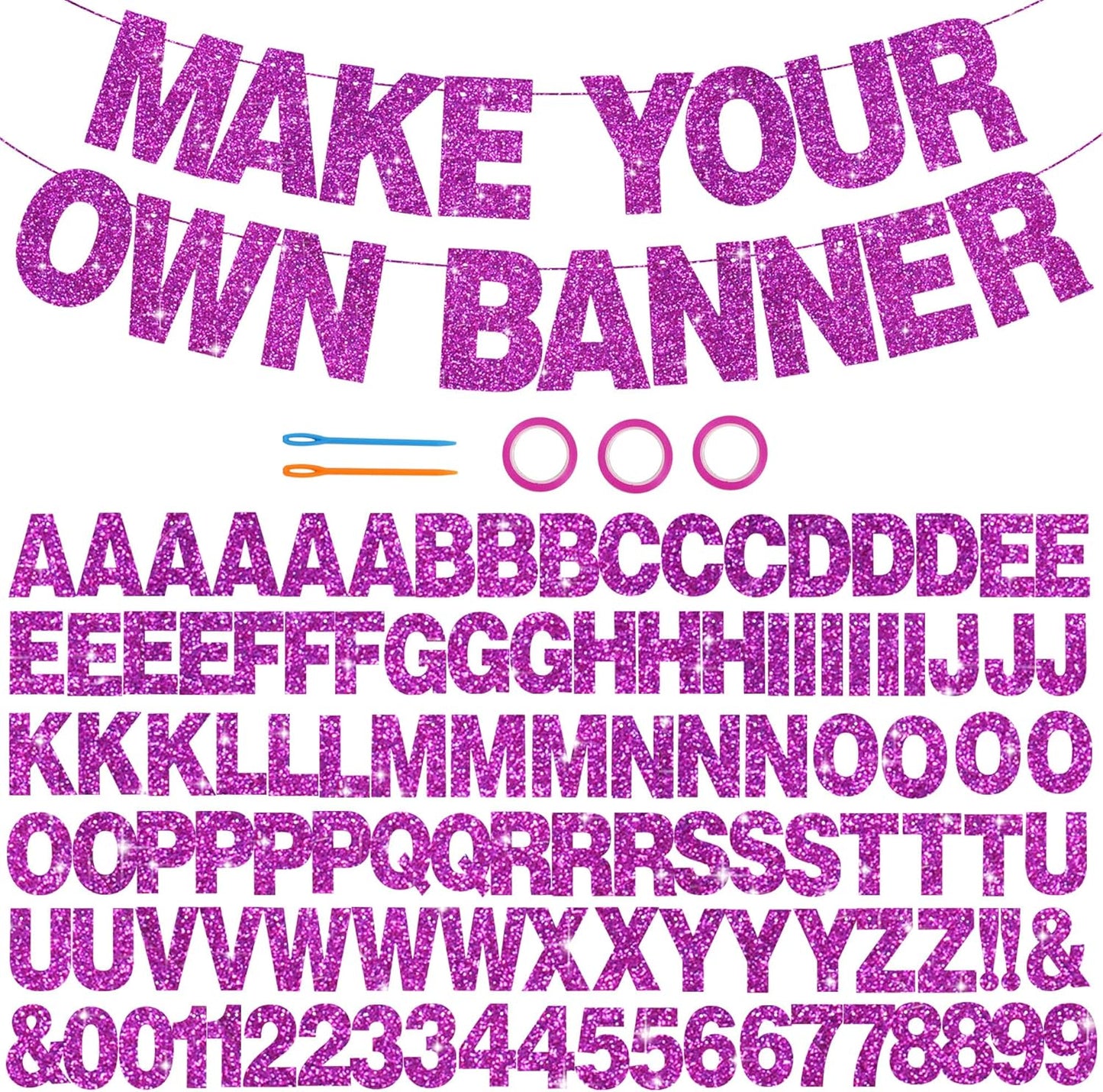 BEISHIDA 116 PCS A-Z DIY Letter Banner Kit Make Your Own Banner Including 111 Letters and Numbers 3 Rope and 2 Threading Device,Customized for Birthday Graduation Wedding Decor Black