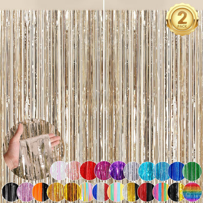 Black Fringe Curtain Party Streamers 2Pack 3.3x8.3 Ft Foil Fringe Backdrop Curtains for Birthday Wedding Bridal Baby Shower Halloween Decor Tinsel Streamers Black Party Decorations Door Streamers
