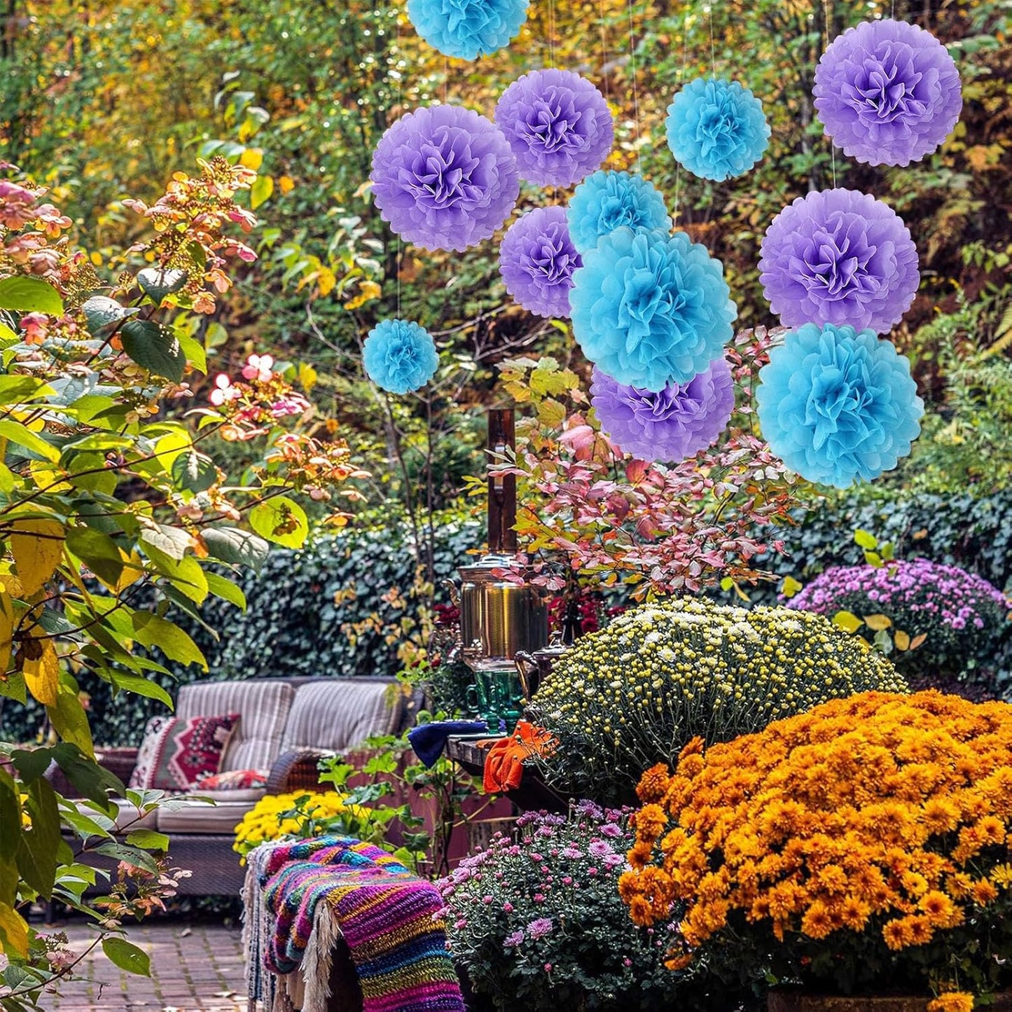 20 PCS Orange Tissue Paper Pom Poms, Tissue Pom Poms Flowers, Sizes of 6", 10", 12", 14" Hanging Paper Flower Ball for Wedding, Birthday, Halloween, Christmas, Baby Shower Party Decor