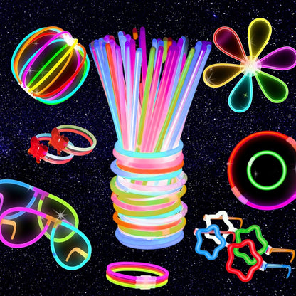 PartySticks Ultra Bright Bulk Party Supplies - Glow in The Dark Glow Sticks with Eye Glasses, Bracelets, and Connectors - Light Up Halloween 4th of July Party Favors
