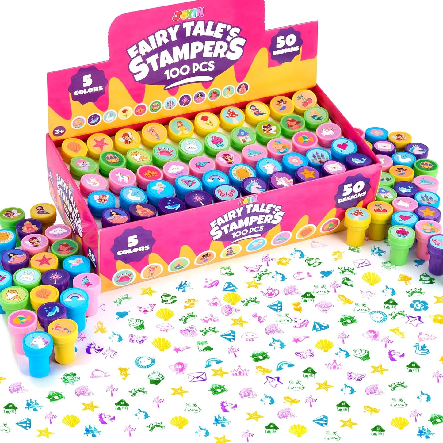 JOYIN 100 Pcs Assorted Stamps for Kids Self-Ink Stamps (50 Different Designs, Dinosaur, Zoo Safari Stampers) for Party Favor, Carnival Prizes, School Classroom Gift Stuffers, Treasure Box Toys