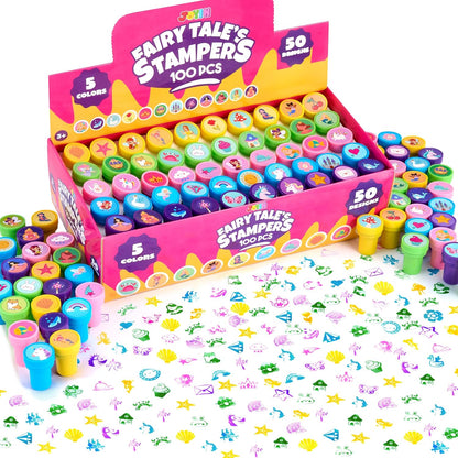 JOYIN 100 Pcs Assorted Stamps for Kids Self-Ink Stamps (50 Different Designs, Dinosaur, Zoo Safari Stampers) for Party Favor, Carnival Prizes, School Classroom Gift Stuffers, Treasure Box Toys