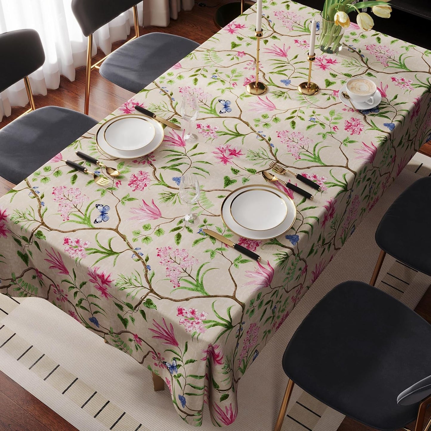Rectangle Table Cloth,100% Waterproof Tablecloth Oil Proof Spill Proof Vinyl Table Cloth, Wipe Clean Plastic Table Cover for Dining, Camping, Indoor and Outdoor 52" x 70",Leaves