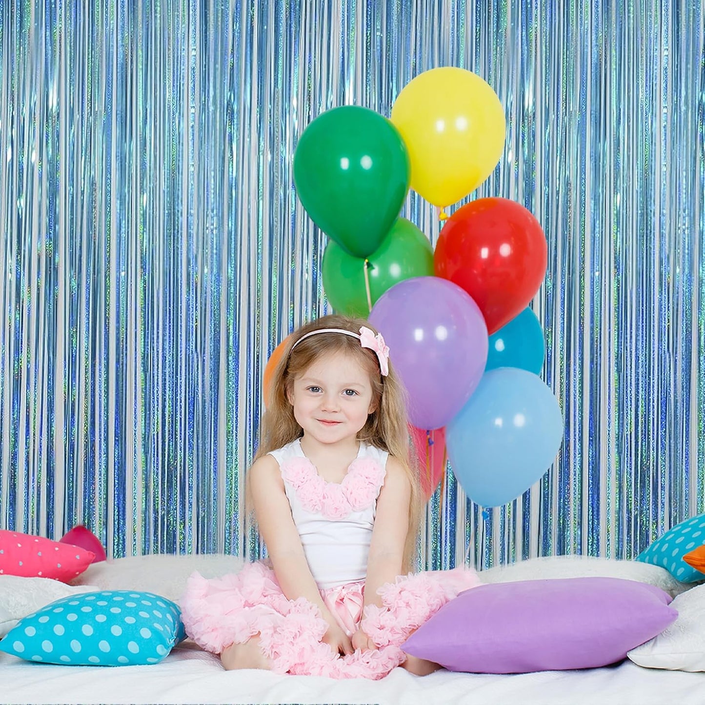 Melsan 2 Pack 3.2 ft x 8.2 ft Tinsel Foil Fringe Curtains Backdrop, Sparkle Metallic Foil Curtains for Party Photo Booth Props Decoration, Pinkish Purple