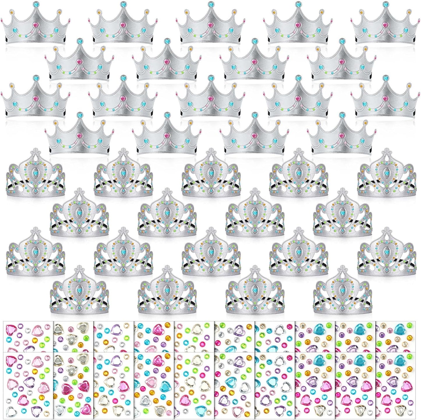 Yaomiao 66 Pieces Foam Princess Tiaras DIY Crowns Kids Party Favors Craft Crystal Diamond Sticker Girls Making Your Own Tiara (Gold)