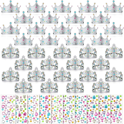 Yaomiao 66 Pieces Foam Princess Tiaras DIY Crowns Kids Party Favors Craft Crystal Diamond Sticker Girls Making Your Own Tiara (Gold)