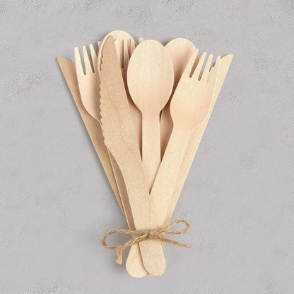 100% Compostable Cutlery Set - 150 Pieces Wooden Compostable Utensils [50 Forks, Knives, Spoons] - Disposable Wooden Cutlery, Eco Friendly Forks & Spoons Set Party Utensils