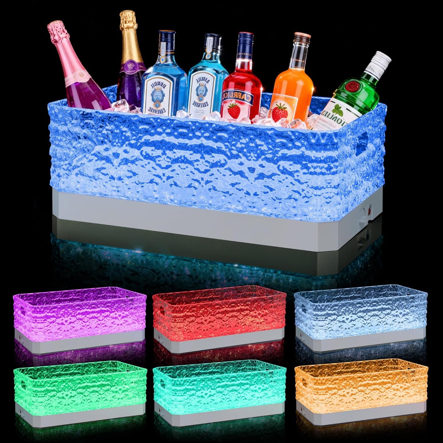15L LED Ice Bucket for Parties, Rechargeable 7-Color Changing Light Up Beverage Tub, Clear Acrylic Wine & Champagne Drink Cooler, Leakproof Party Tub for Home Bar & Outdoor Entertaining