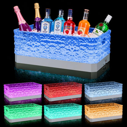 15L LED Ice Bucket for Parties, Rechargeable 7-Color Changing Light Up Beverage Tub, Clear Acrylic Wine & Champagne Drink Cooler, Leakproof Party Tub for Home Bar & Outdoor Entertaining