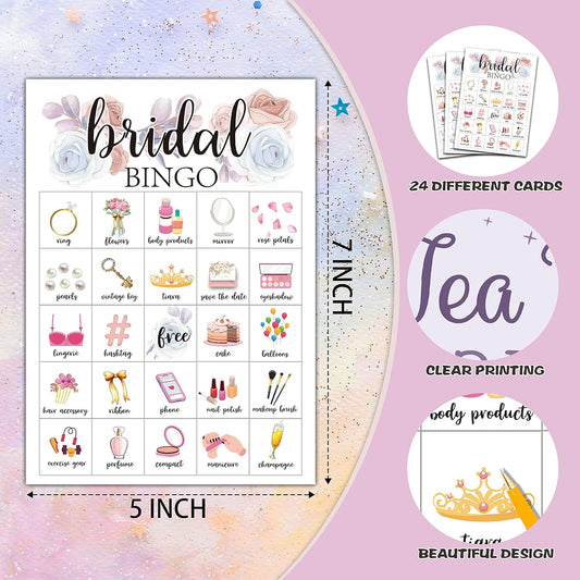 Bridal Bingo Cards, Bridal Shower Game for 24 Players, Wedding/Bachelorette Party Games for Family Friends Activities, Holiday Party Favors Supplies Decorations(06)