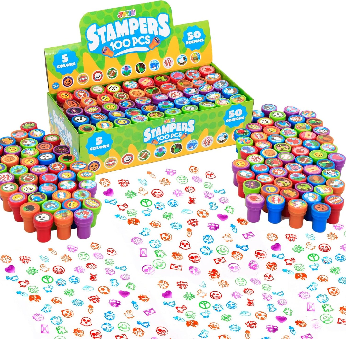 JOYIN 100 Pcs Assorted Stamps for Kids Self-Ink Stamps (50 Different Designs, Dinosaur, Zoo Safari Stampers) for Party Favor, Carnival Prizes, School Classroom Gift Stuffers, Treasure Box Toys
