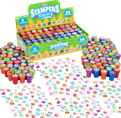 JOYIN 100 Pcs Assorted Stamps for Kids Self-Ink Stamps (50 Different Designs, Dinosaur, Zoo Safari Stampers) for Party Favor, Carnival Prizes, School Classroom Gift Stuffers, Treasure Box Toys