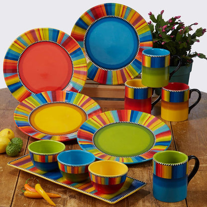 Sierra 13.5" Chip & Dip Platter – Great for Parties, Game Day, and Appetizers – Colorful Multicolor Ceramic Snack Server