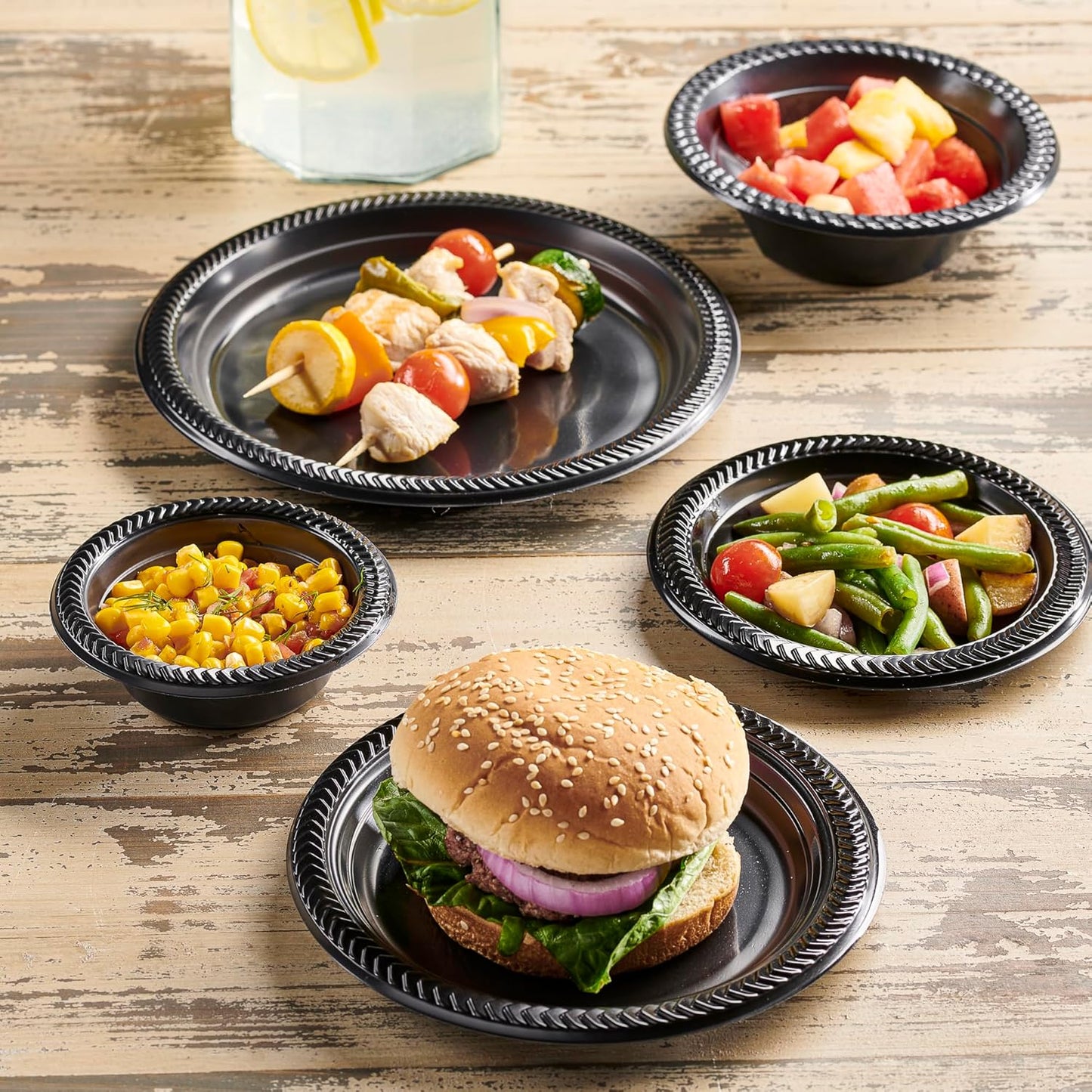 PLASTICPRO 100 PCS Black Plastic Bowls Light Weight 12 oz Plastic Soup Bowls Black Salad Plates Disposable for Party and Wedding