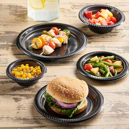 PLASTICPRO 100 PCS Black Plastic Bowls Light Weight 12 oz Plastic Soup Bowls Black Salad Plates Disposable for Party and Wedding
