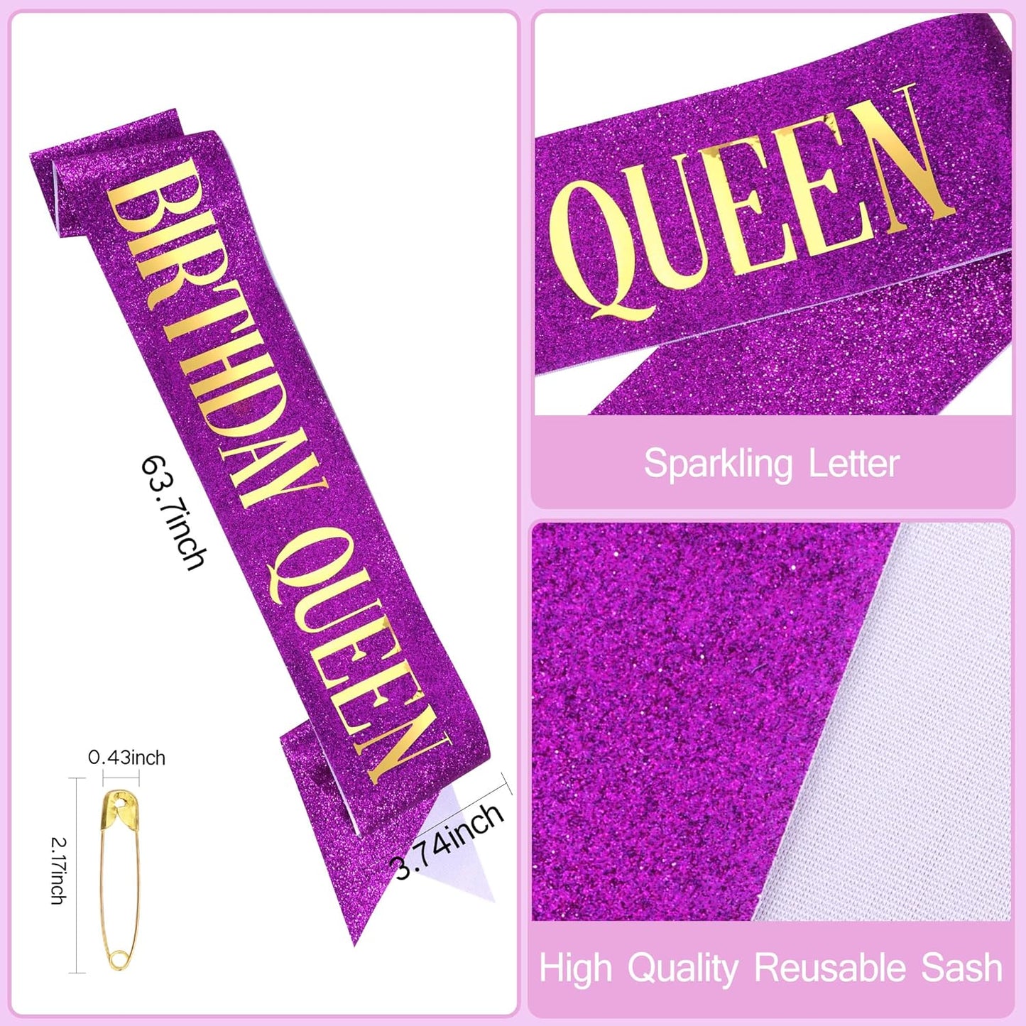 COCIDE Birthday Queen Sash & Rhinestone Tiara Set Gold Happy Birthday Crowns for Women Party Decoration Kit Rhinestone Headband for Women Glitter Crystal Hair Accessories for Cake Topper
