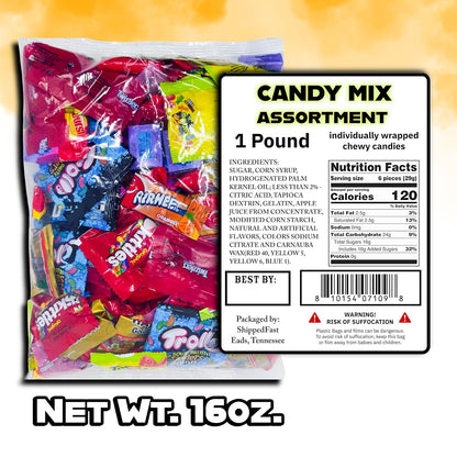 Candy Mix Variety Pack Bulk Assorted Chewy. Individually Wrapped Bag of Candy for Piñata Stuffers, Goodie Bags, Birthday Parties, Kids’ Treats & Party Favors 1 lbs. (Net Wt. 16 oz)