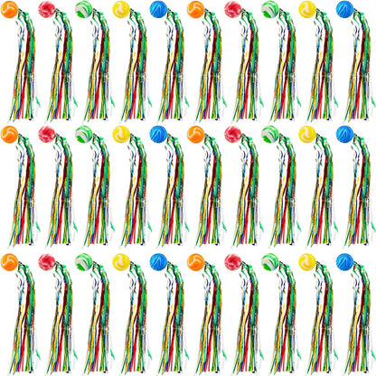 Hungdao 30 Pcs Bouncy Balls Bulk with Colorful Streamers, Large Rubber High Bounce Balls for Kids Party Favors, Piñata Fillers, Goodie Bag Stuffers, Carnival Prizes, Classroom Rewards