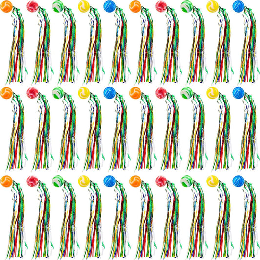 Hungdao 30 Pcs Bouncy Balls Bulk with Colorful Streamers, Large Rubber High Bounce Balls for Kids Party Favors, Piñata Fillers, Goodie Bag Stuffers, Carnival Prizes, Classroom Rewards