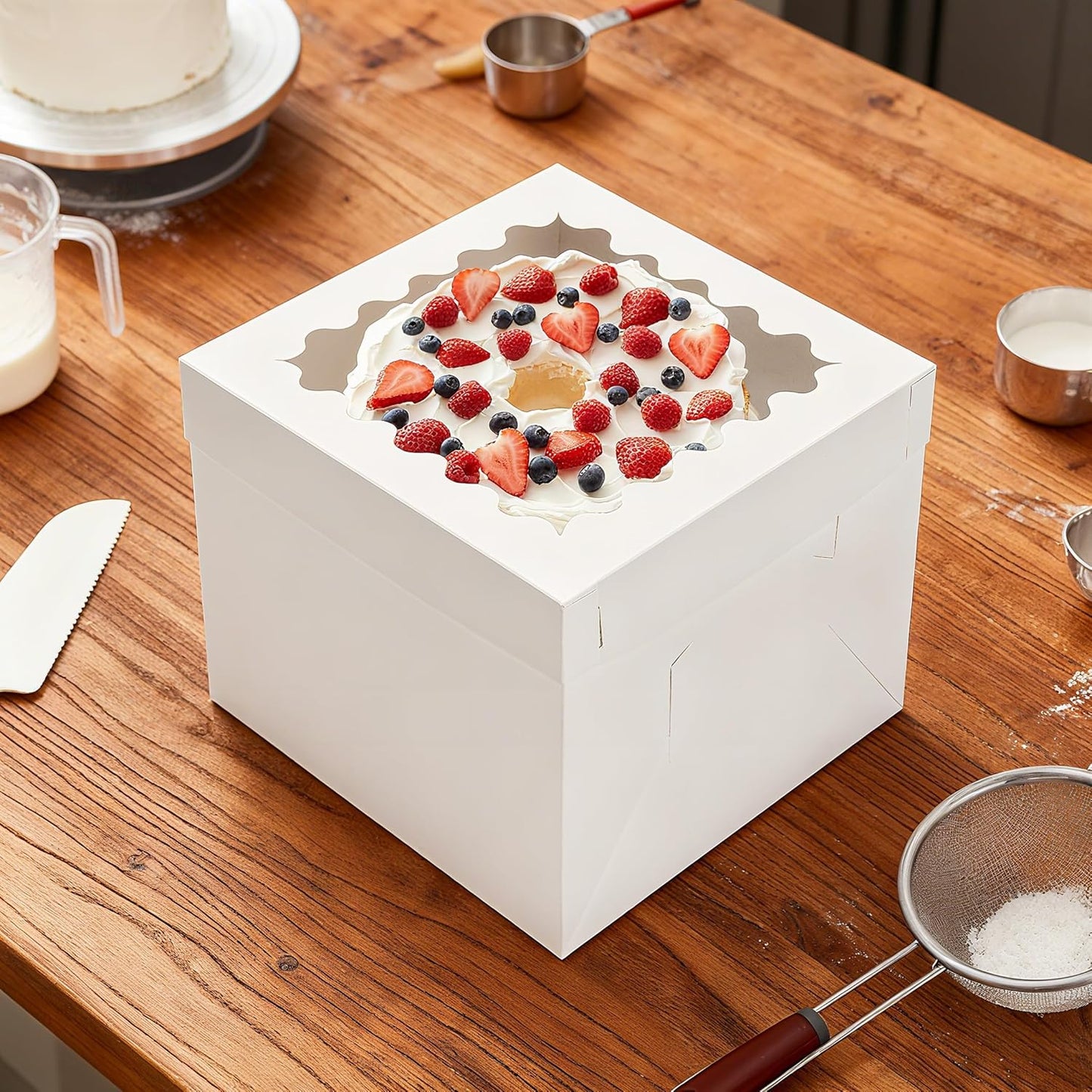10pcs Cake Boxes 12 Inch, 12x12x8in White Bakery Boxes with Window,10in 12in Cake Boxes, Large Baking Boxes,Disposable Cake Containers with Lids