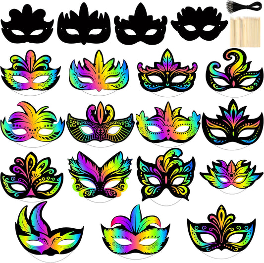 90shine 60 Sets Black Scratch Masks Crafts Magic Craft Art Kit Masquerade Dress up Party Decorations Favors Activities Bulk