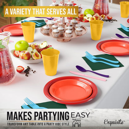 350 Pcs Black Plastic Plates For Party, Black Disposable Plates Set, 50 Of Each 9" Dinner Plate Set, 7" Dessert Plate, Cups, Napkins & Cutlery Plastic Dinnerware Set Exquisite