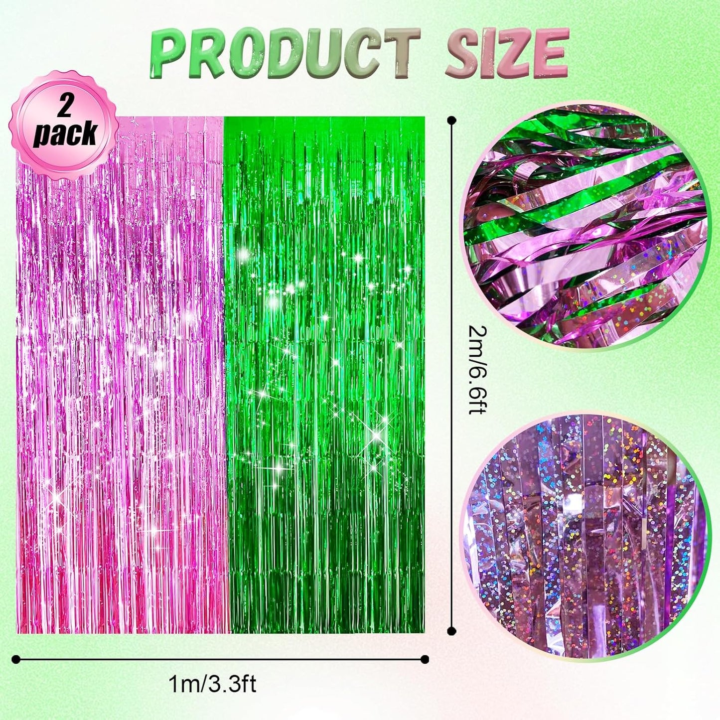 2 Pack Shiny Silver Tinsel Foil Fringe Curtains, 3.3ft x 6.6ft Iridescent Streamers Party Photo Backdrop for Birthday, Wedding, Engagement, Bachelorette Party Decoration
