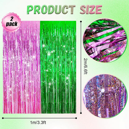 2 Pack Shiny Silver Tinsel Foil Fringe Curtains, 3.3ft x 6.6ft Iridescent Streamers Party Photo Backdrop for Birthday, Wedding, Engagement, Bachelorette Party Decoration
