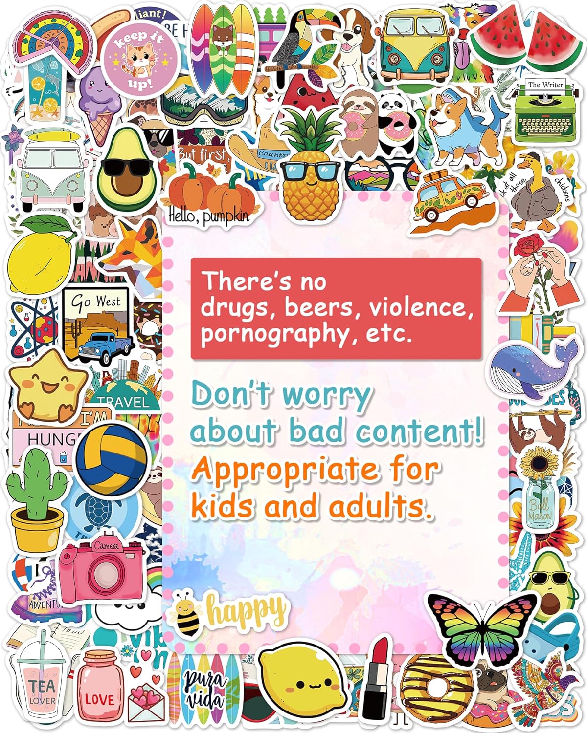 300 Pcs Stickers for Kids, Cute Water Bottle Vinyl Waterproof Laptop Stickers for Students Gifts School Supplies Classroom Teacher Prizes Stocking Stuffers Sticker Pack for Kids Girls Teens