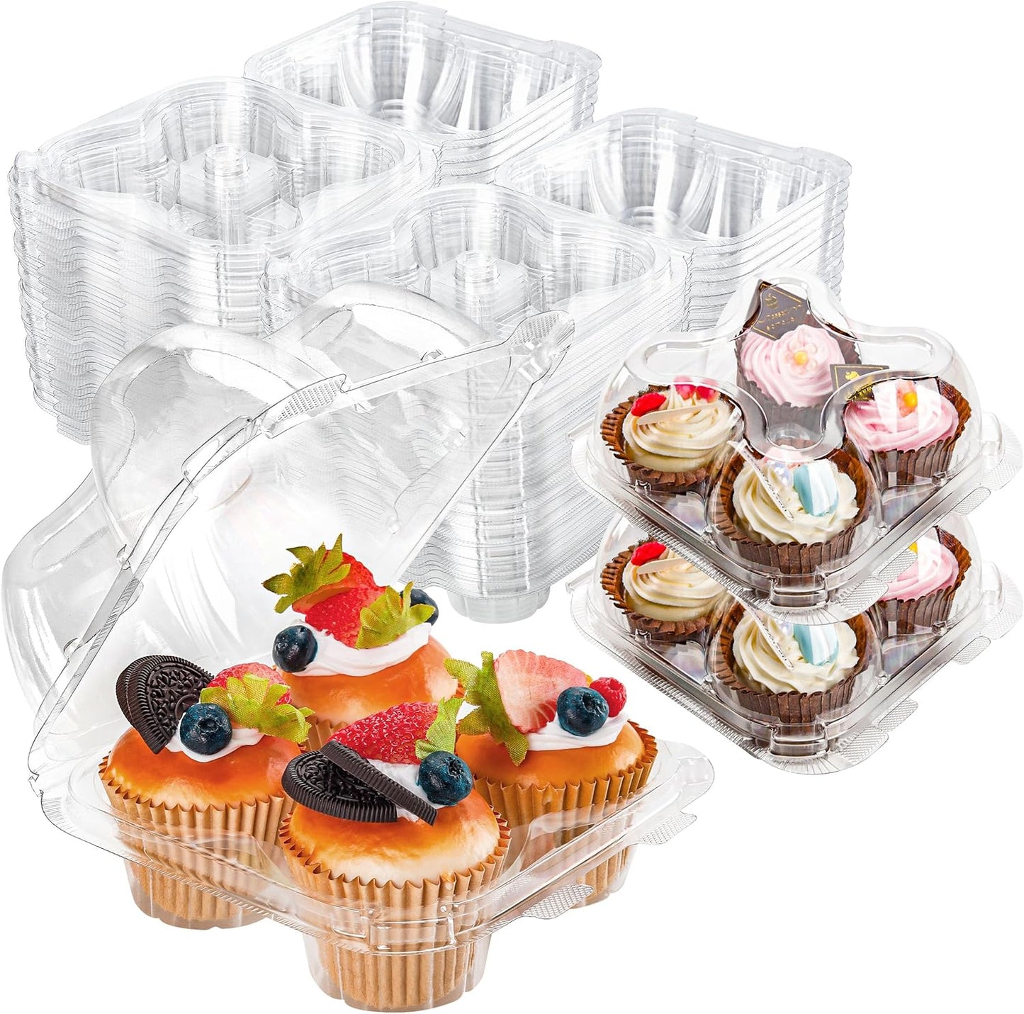 NPLUX 4 Compartment Cupcake Containers 20 Pack Cupcake Holder with Connected Airtight Lid Cupcake Boxes for 80 Cupcakes Muffins, BPA Free, Standard Size
