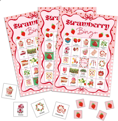 Strawberry Bingo Game, Summer Berry Party Bingo Cards for Adults, Strawberry Parties Supplies, Fruit Themed Birthday Party Favors for 24 Players, 06