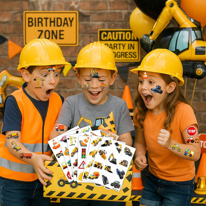 Construction Temporary Tattoos Birthday Party Supplies Decorations 96PCS Tattoos Stickers Vehical Excavator Bulldozer Cute Party Favors Kids Girls Boys Gifts Classroom School Prizes Themed
