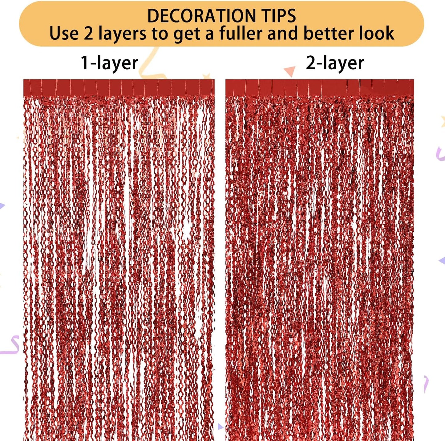 3 Pack Colorful Foil Fringe Curtain Backdrop - 6.6 x 3.3 ft Wavy Rainbow Tinsel Backdrop Curtain Metallic Streamers Iridescent Holiday Photo Booth Party Decorations